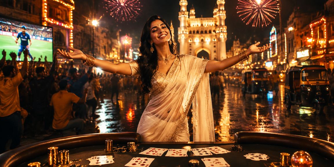 Hyderabad Charminar with Rummy card game culture